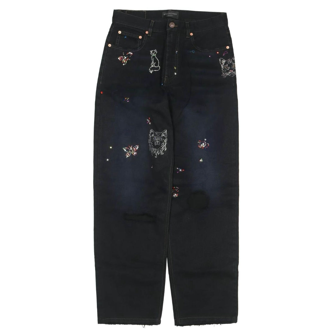 Balenciaga FW23 Rhinestone Scribble Jeans