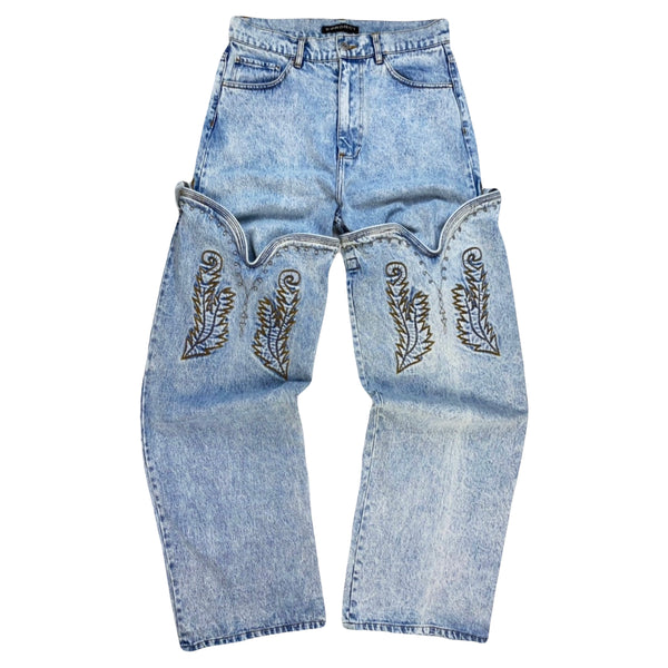 Y/Project Cowboy High Cuff Jeans in Blue