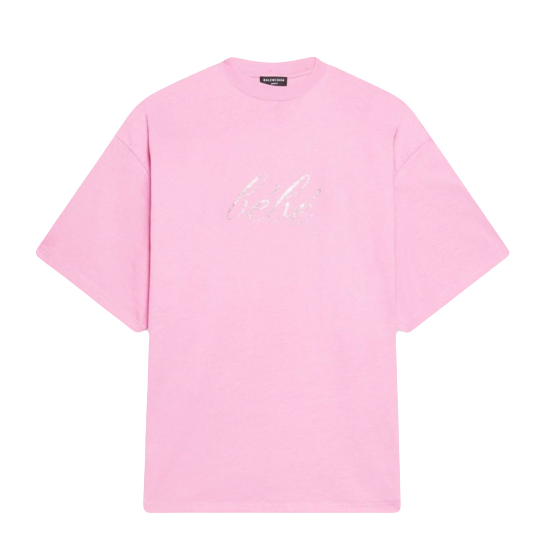 Balenciaga SS23 Rhinestone “Bebe” Tee in Pink
