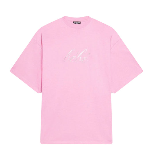 Balenciaga SS23 Rhinestone “Bebe” Tee in Pink
