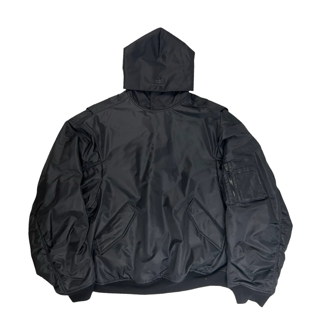 Sample Runway Balenciaga Nylon Hooded Bomber Jacket