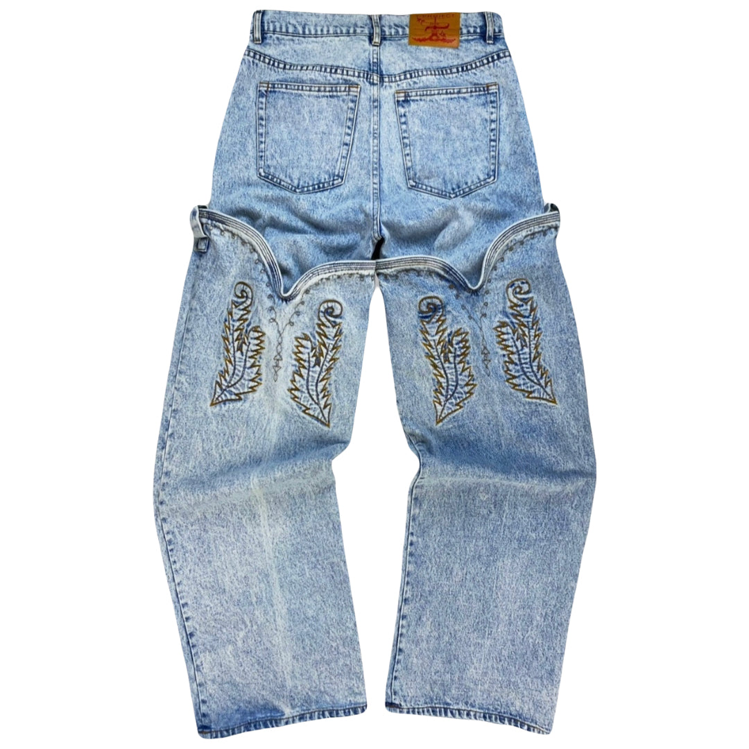 Y/Project Cowboy High Cuff Jeans in Blue